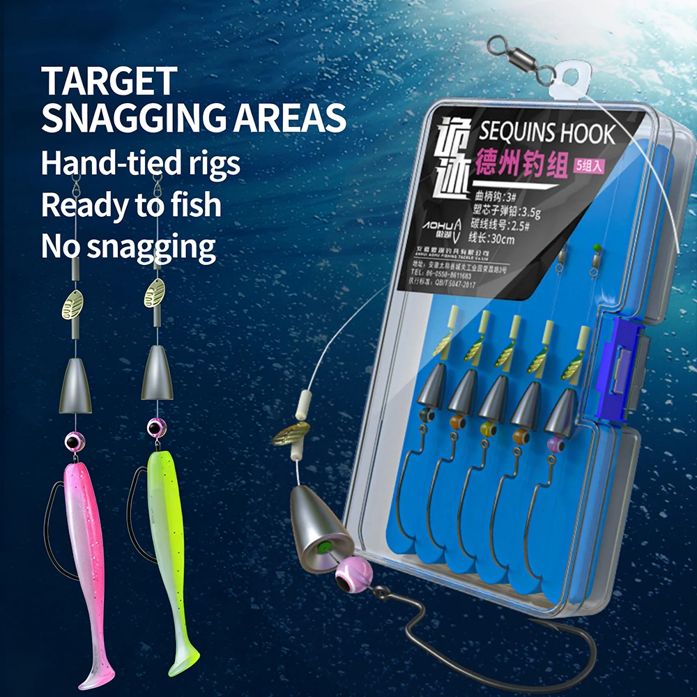 Texas Rig pre-atado anti-enredos para lubina con plomada y spinner