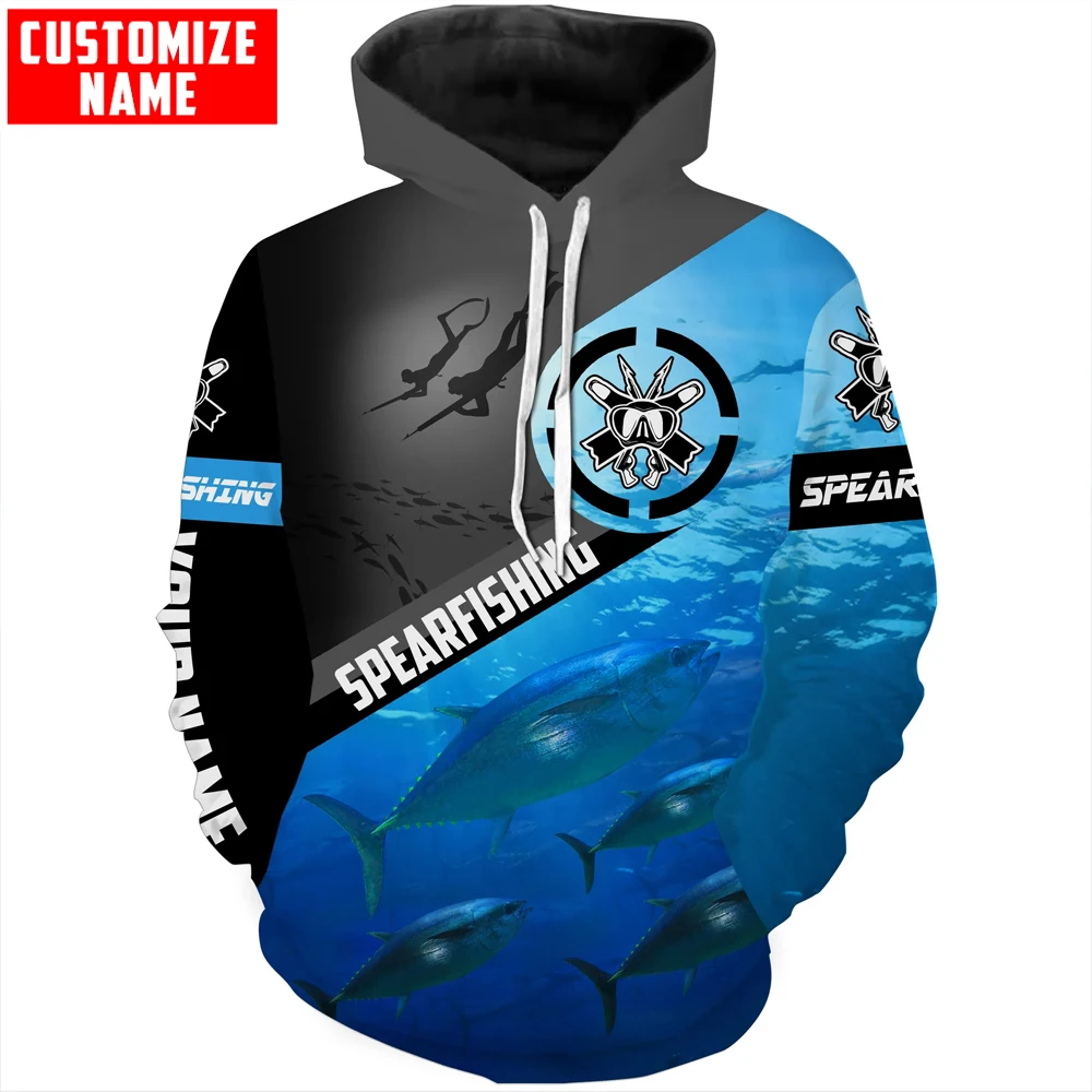 Atún azul agua pesca submarina bajo el mar nombre personalizado 3D impreso hombres Sudadera con capucha y sudadera Unisex Zip Casual chándales KJ914
