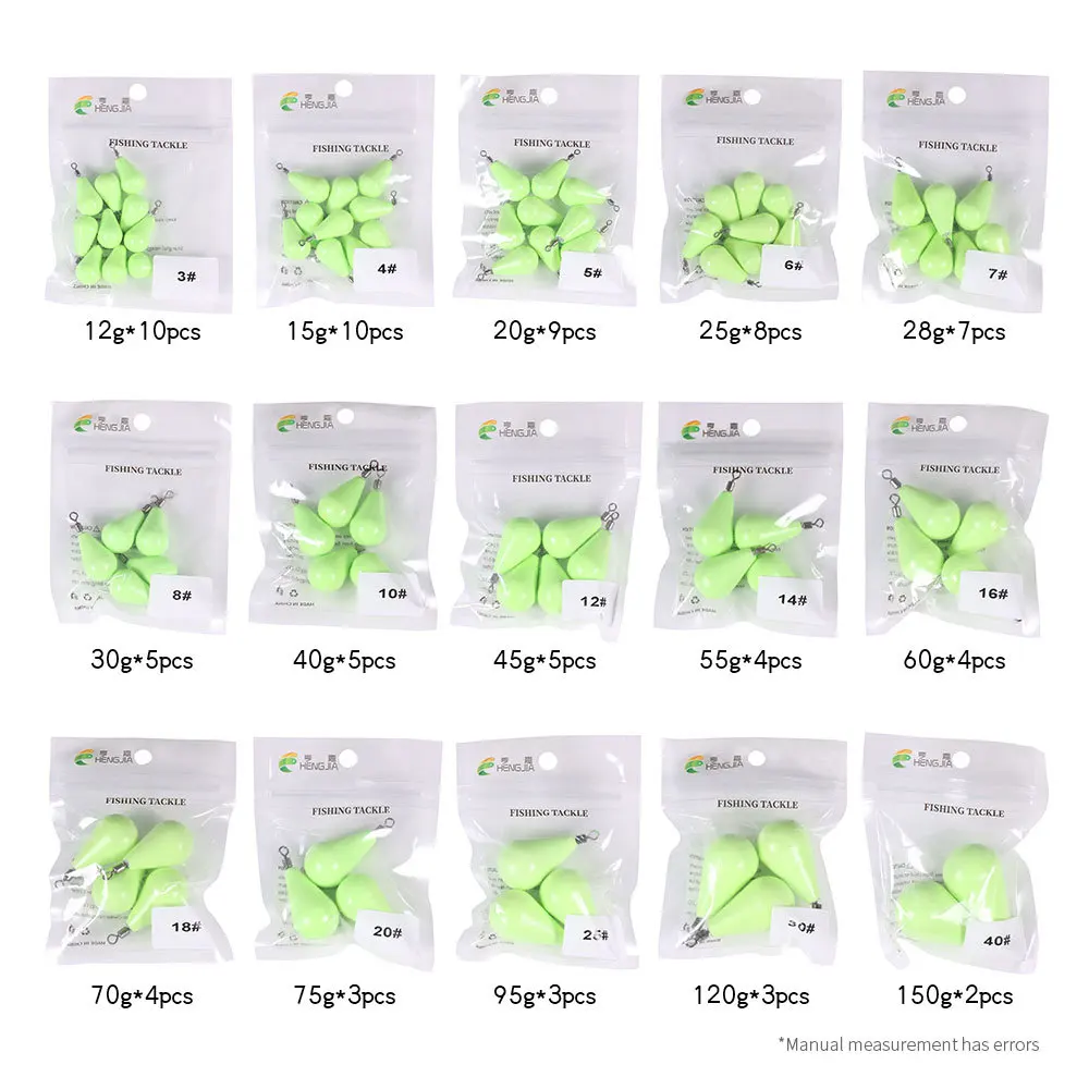 Pesos de pesca luminosos, plomos de 12g-75g, gota de agua, rotación de 360 grados, accesorios de pesca de lubina - imagen 3