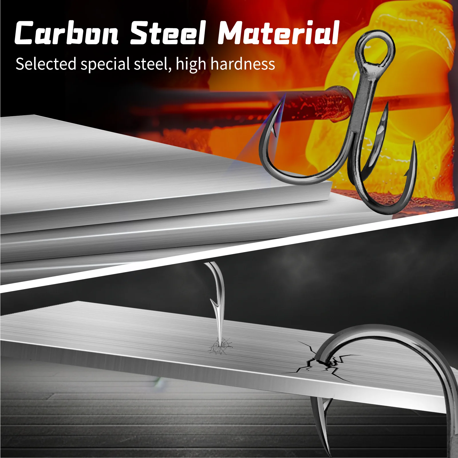 FishTrip anzuelos triples fuertes, color negro, 25 ~ 50 Uds., ganchos triples de acero rico en carbono para agua salada, gancho de repuesto - imagen 5