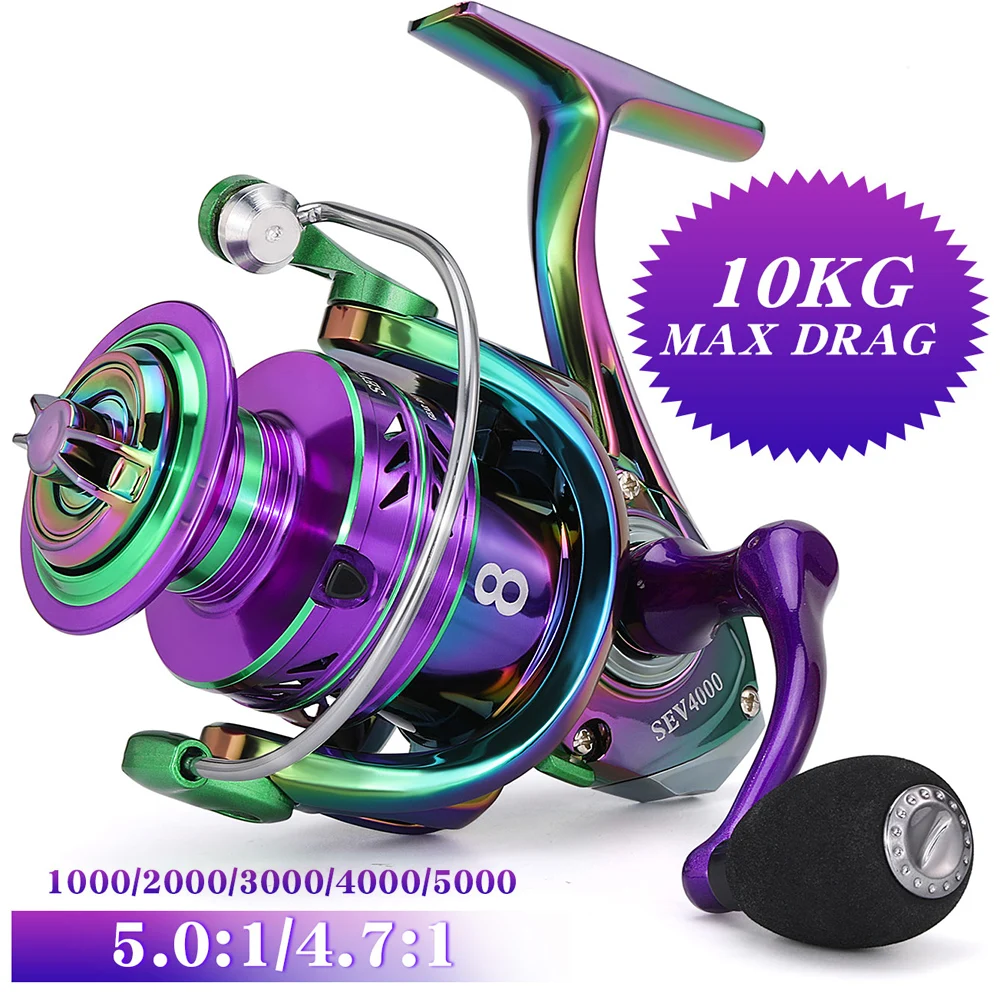 Carrete de pesca giratorio Sougayilang 1000-5000, relación de alta velocidad 5,2: 1, agarre EVA, arrastre máximo, mango de 12kg, carrete de pesca de agua dulce para carpa