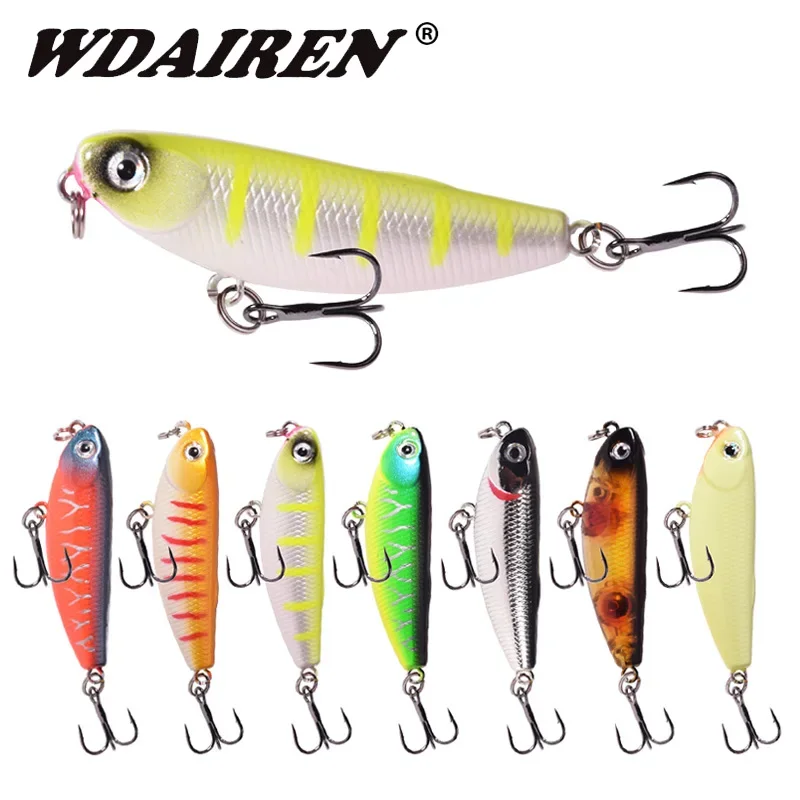 1 pieza Topwater Mini señuelo de pesca 5,5 cm 5g lápiz Wobblers plata brillo plástico cebo Artificial con 10 #   Hook Bass Pike Crankbaits - imagen 2