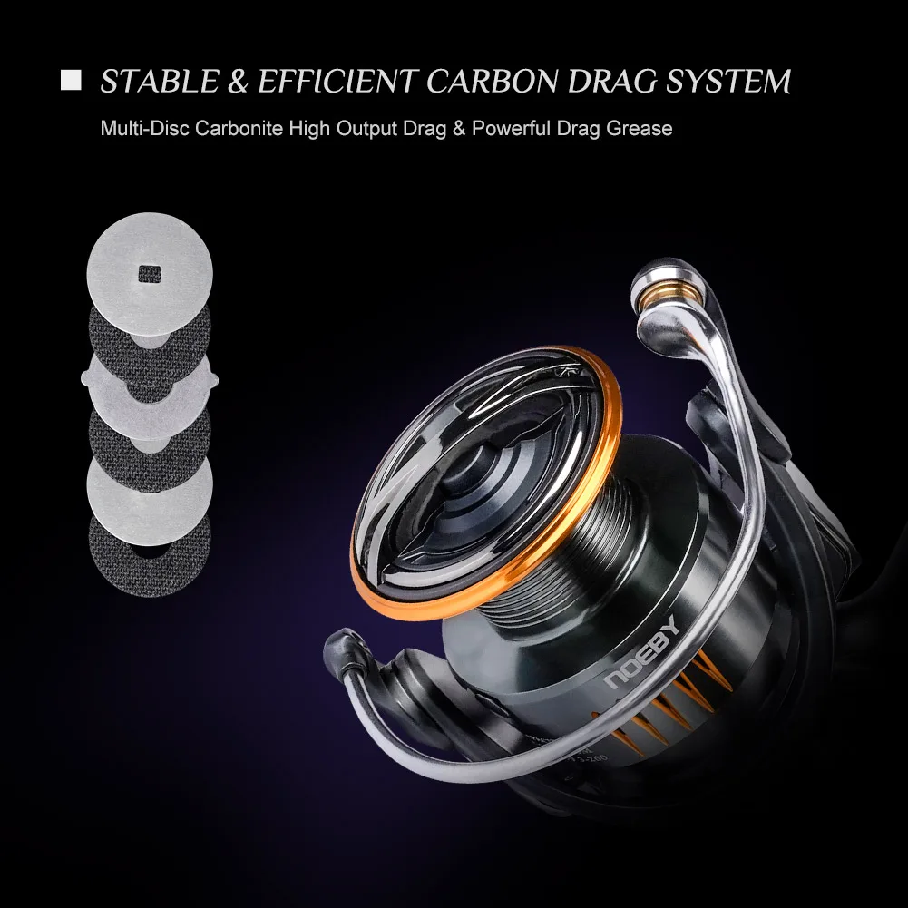 Carrete de pesca giratorio Noeby infinito 2500H 3000H 4000H serie arrastre máximo 10kg peso ligero tornillo de aluminio carretes de pesca costeros - imagen 4