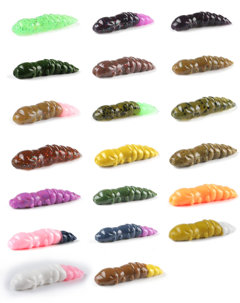 Señuelos blandos supercontinent Pupa, señuelos de plástico blando, larva de 38mm/18 Uds., Swimbaits flotantes de agua dulce, cebo suave de silicona, gusano - imagen 2