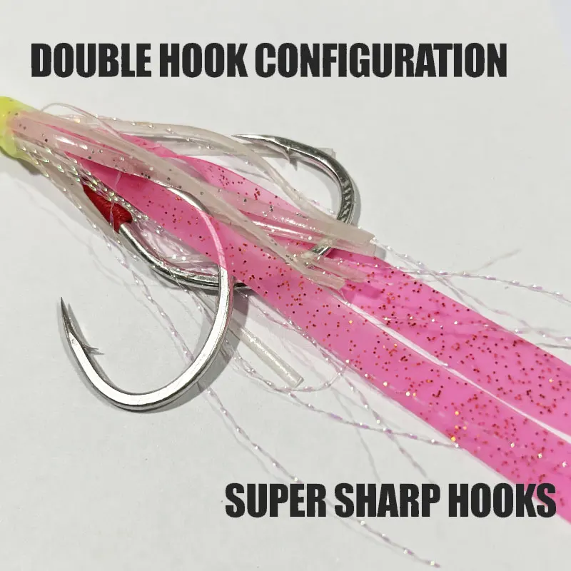 5 pares de anzuelo doble brillante, anzuelo de pescador, plantilla, señuelo, barco de pesca, anzuelo de Lucio de pesca de mar, anzuelo de ayuda de púas de Jigging lento/rápido - imagen 5