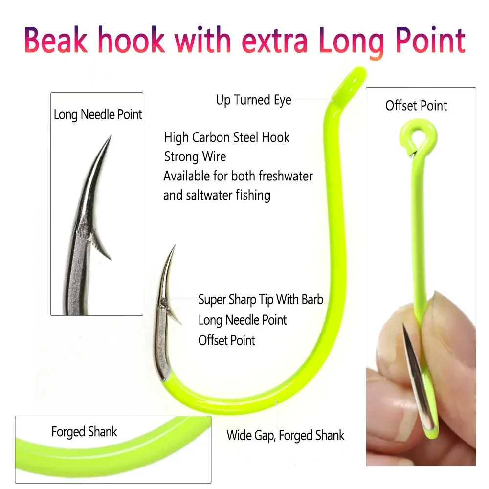 Bimoo-gancho luminoso de pico de pulpo, accesorio resistente a agua dulce y salada, UV Offset, punto extralargo, #10 ~ #10/0 - imagen 2