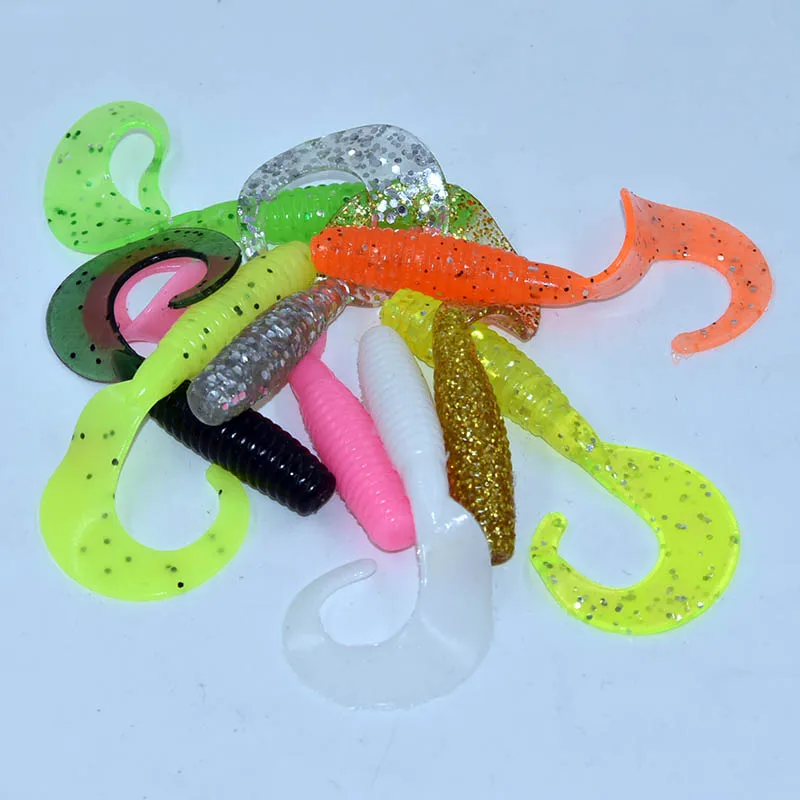 Señuelo de gusanos rizados para pesca, cebo suave CT60 de 60mm y 1,8g, Wobblers, cebo Artificial de silicona con olor a Camarón, señuelo para carpa y lubina, 20 piezas - imagen 5