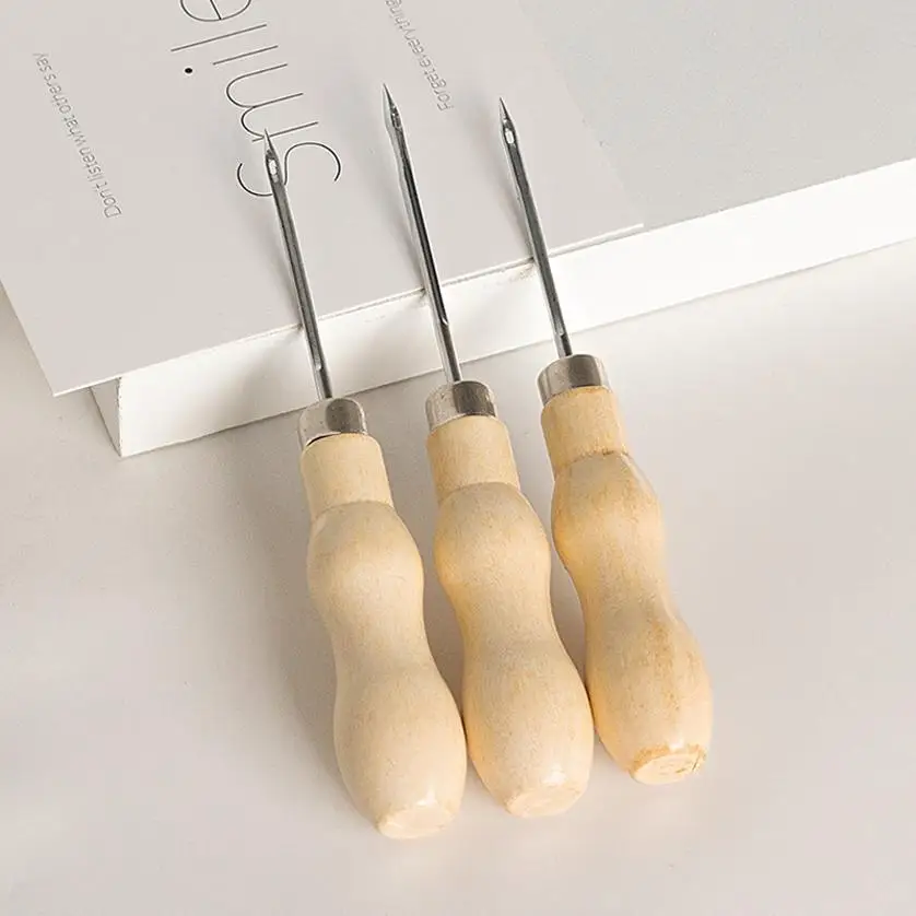 Nuevo 1 Uds. Cono de agujero redondo de madera maciza con gancho, aguja de taladro con agujero, cono de zapato, herramienta de cono de zapato de cuero hecha a mano DIY