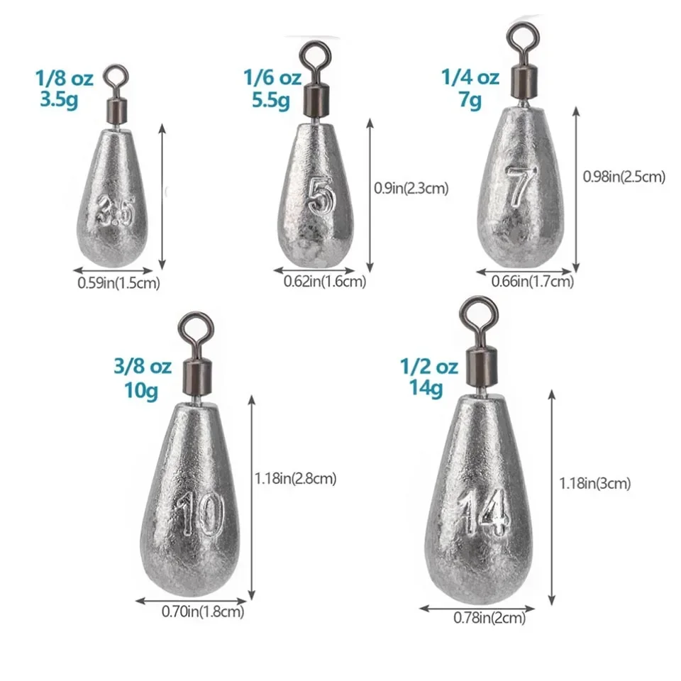 Pesas de pesca de 3,5g, 5g, 7g, 10g, 14g y 20g, accesorios de aparejos de pesca, lote de 10 unidades - imagen 3