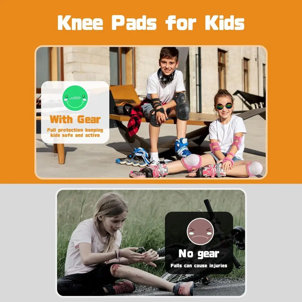 6 unids/set para 3-14 años conjunto de equipo de protección Material mejorado correa ajustable rodilleras de patinaje protectores de muñeca