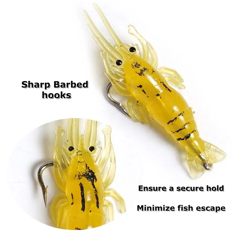 Cebo de Camarón con anzuelo de púa, señuelo luminoso Crankbait, gambas de hierba que brillan en la oscuridad, Wobbler Artificial, 50 piezas, 30 piezas, 20 piezas, 10 piezas - imagen 3