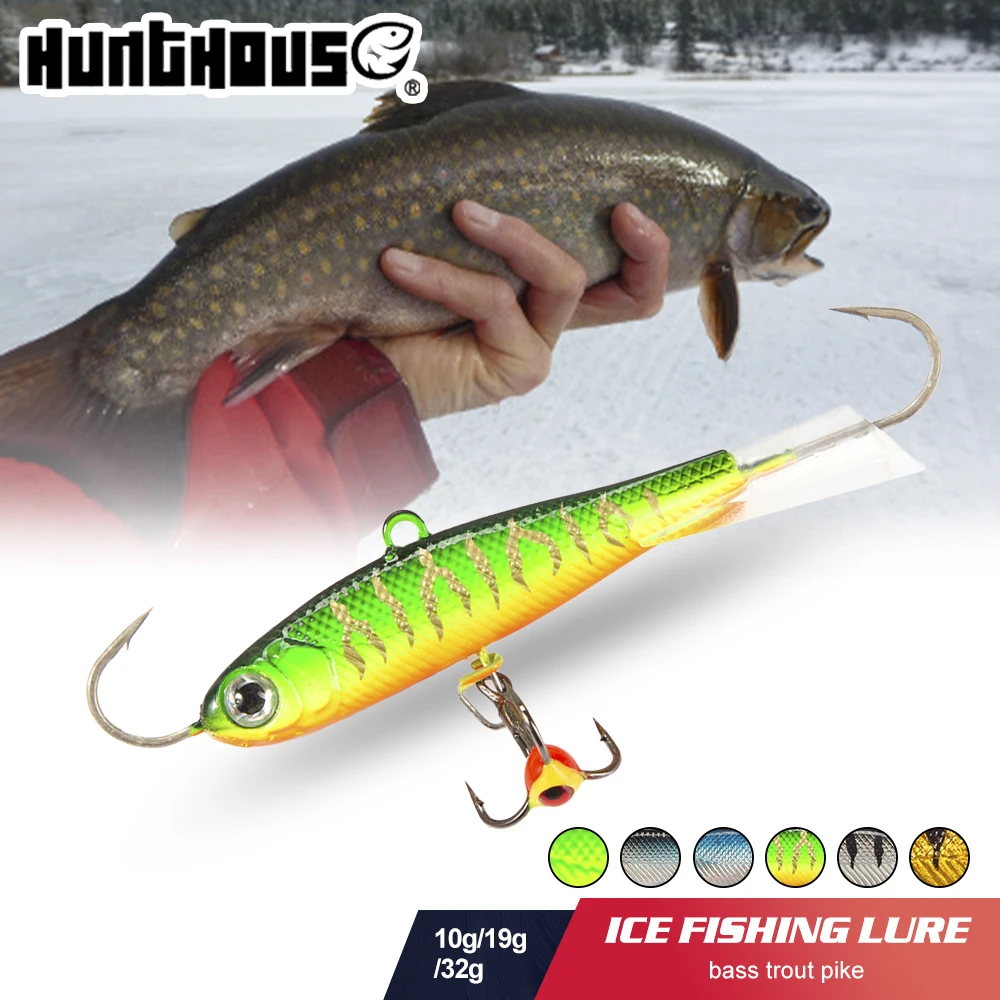 Hunthouse-señuelo de Pesca en hielo de invierno, hundimiento de Metal, Jigging Vib, 50mm/10g, 65mm/19g, 75mm/32g, vibración de equilibrio para aparejos de Pesca lubina