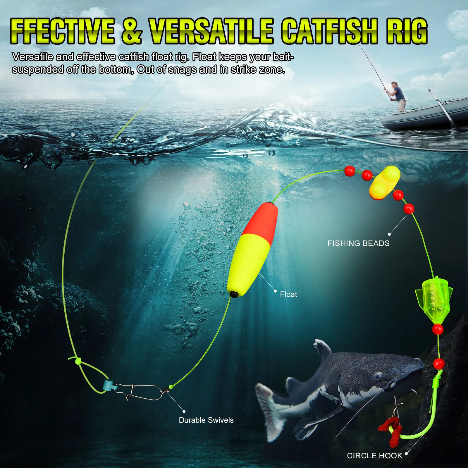 Grupo de pesca flotante, cigarro flotante, depósito europeo, pez, anzuelo redondo de fundición larga, deriva de pesca llamativa - imagen 4