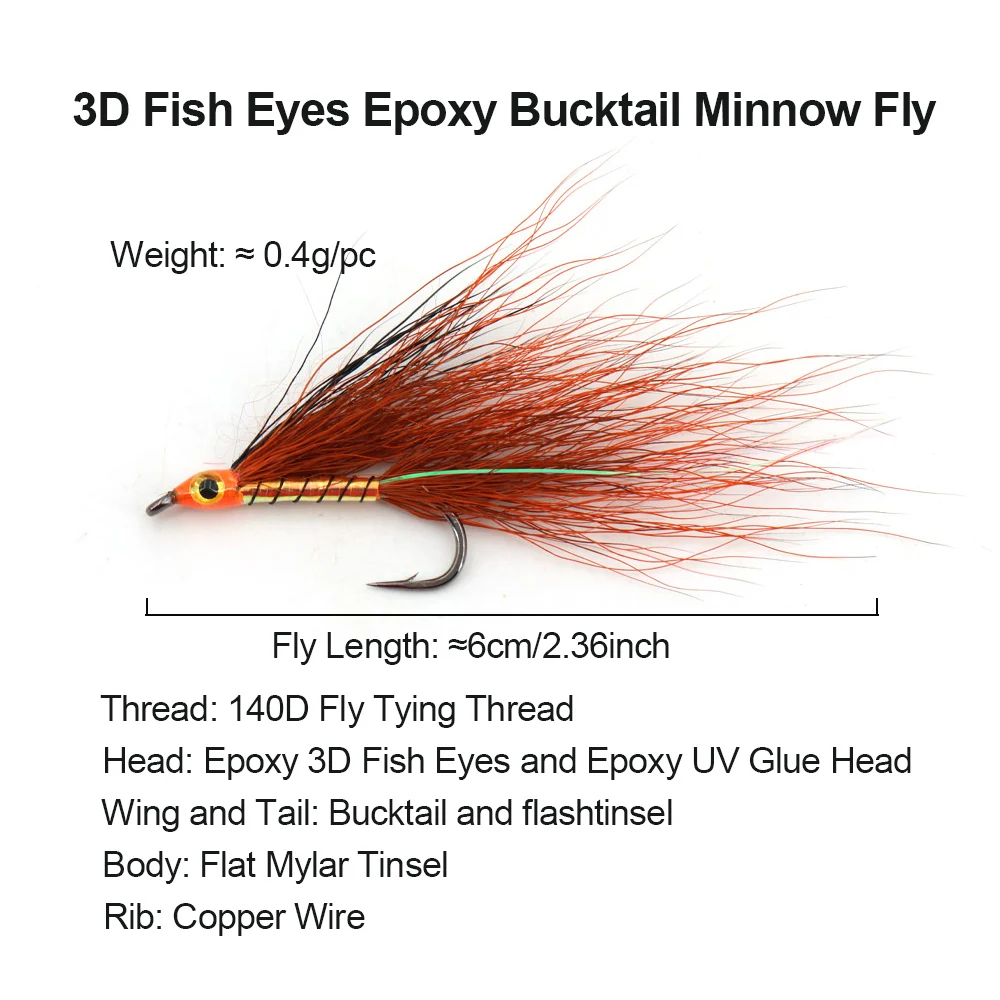 ICERIO Streamer Bucktail Minnow – Ojo 3D para trucha, lucio y lubina - imagen 5