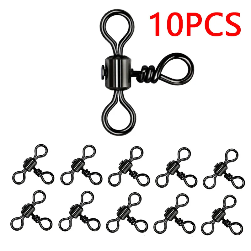 10 Uds. Giratorio de pesca de línea cruzada de barril de 3 vías con anillo sólido conector de línea de anzuelo de pesca de latón herramientas de accesorios de pesca - imagen 2