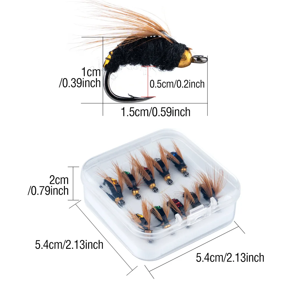 10 Uds. Cebo Artificial para insectos, señuelo biónico para moscas, anzuelo, Kit de moscas para pesca con mosca, serpentinas de ninfa húmeda y seca, señuelo para pesca de trucha y lubina - imagen 3
