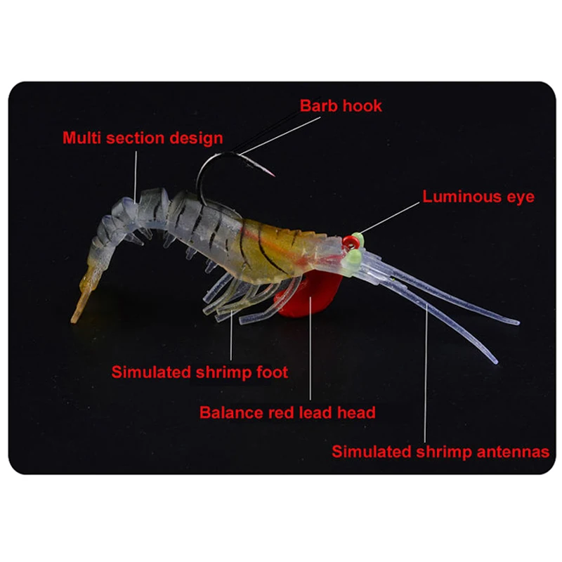 Señuelo de camarón suave con gancho de plomo, cebo de pesca de mar con luz nocturna, Swimbait, 7g, 13g, 18g, 2 piezas - imagen 5
