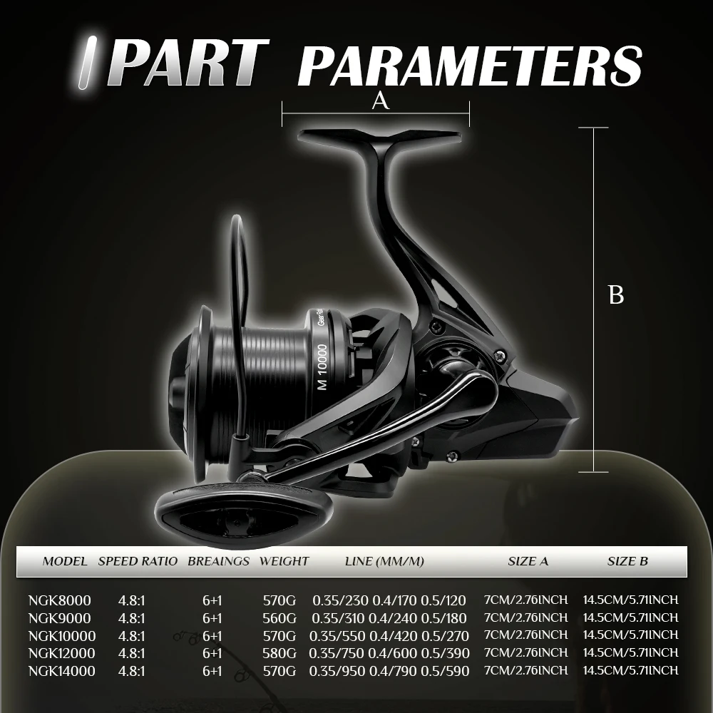 Carrete de carpa ROOBLINOS M negro de agua dulce 8000-14000 4,8:1 relación de engranaje carrete de pesca carrete giratorio de Metal - imagen 2