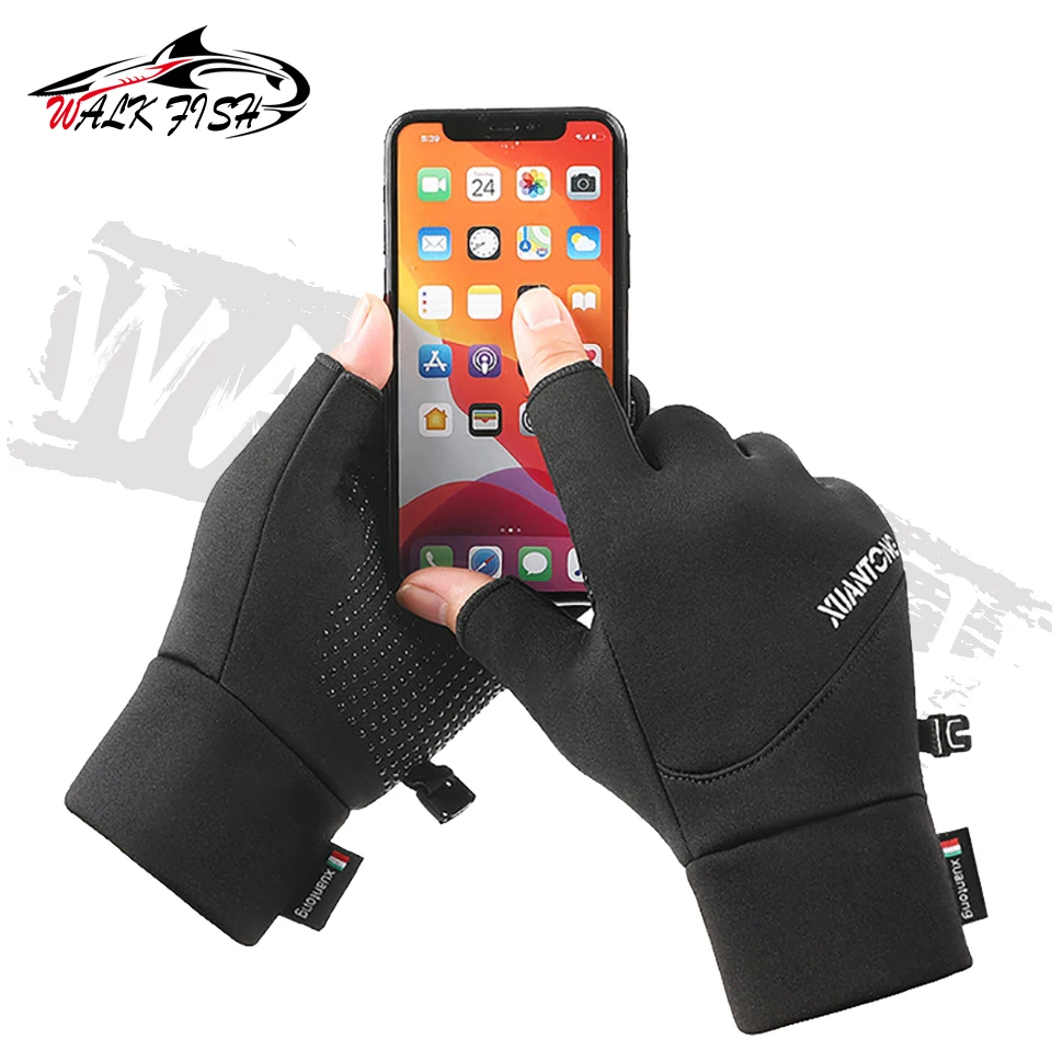 WALK FISH 1 par de guantes de pesca de invierno para deportes al aire libre 2 dedos mantener caliente antideslizante impermeable bicicleta ciclismo guantes de pesca - imagen 2