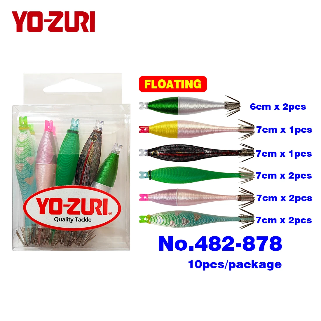 Yo-zuri Inktvis Jig Inktvis Haken Inktvis Lokken Aas 6 cm 7 cm Japan Drijvende UV Fluorescerende 5 kleuren 10 stks Squid Jig Squid Hooks Squid Lure Bait Floating Fluorescent 5colours 10pcs Calamari - imagen 4