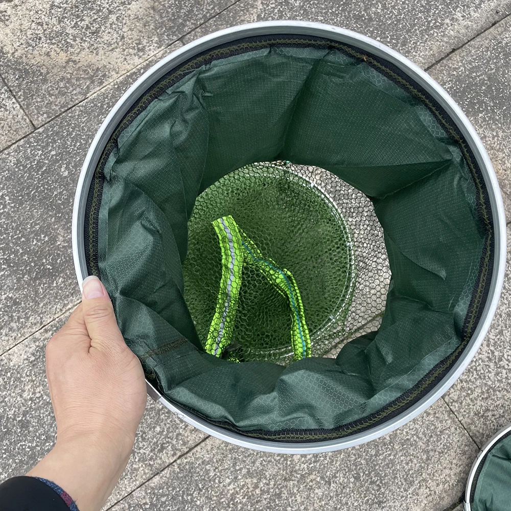 Fyke-cesta de pesca plegable, almacenamiento de peces verdes, red para el cuidado de la pesca, malla pequeña de nailon de secado rápido para pesca de carpa al aire libre - imagen 5