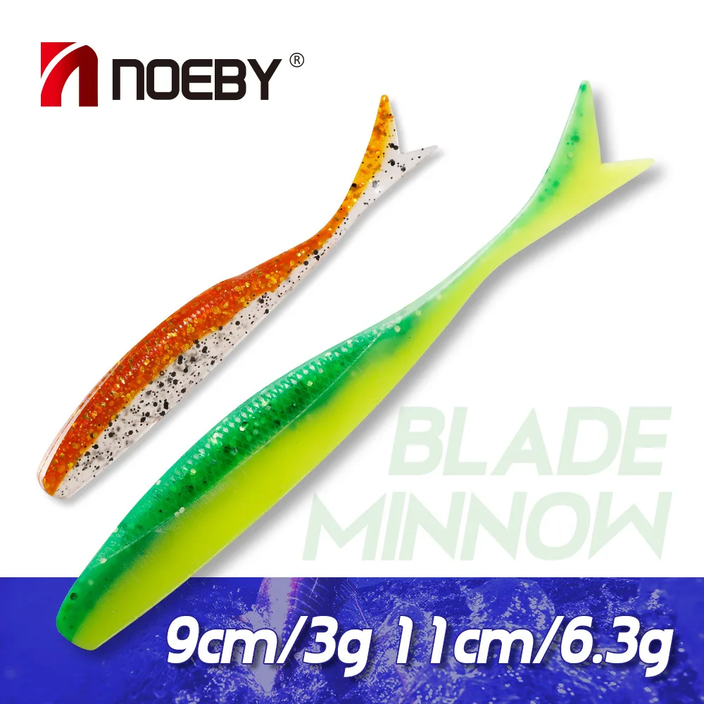 NOEBY-señuelo blando con hoja de pececillo, 9cm, 11cm, fácil brillo, cebo Artificial de silicona suave, Wobbler Drive Shad, aparejos de Pesca