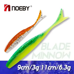 NOEBY-señuelo blando con hoja de pececillo, 9cm, 11cm, fácil brillo, cebo Artificial de silicona suave, Wobbler Drive Shad, aparejos de Pesca