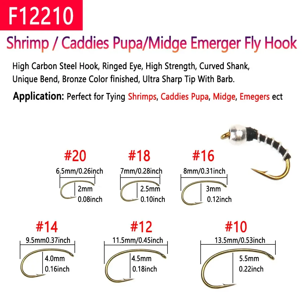 Bimoo 240 unids/caja de acero rico en carbono con púas, anzuelo para atar moscas secas, Caddies para camarones, Pupa/Midge Emerger, anzuelo para mosca, Señuelos de Pesca de trucha - imagen 4