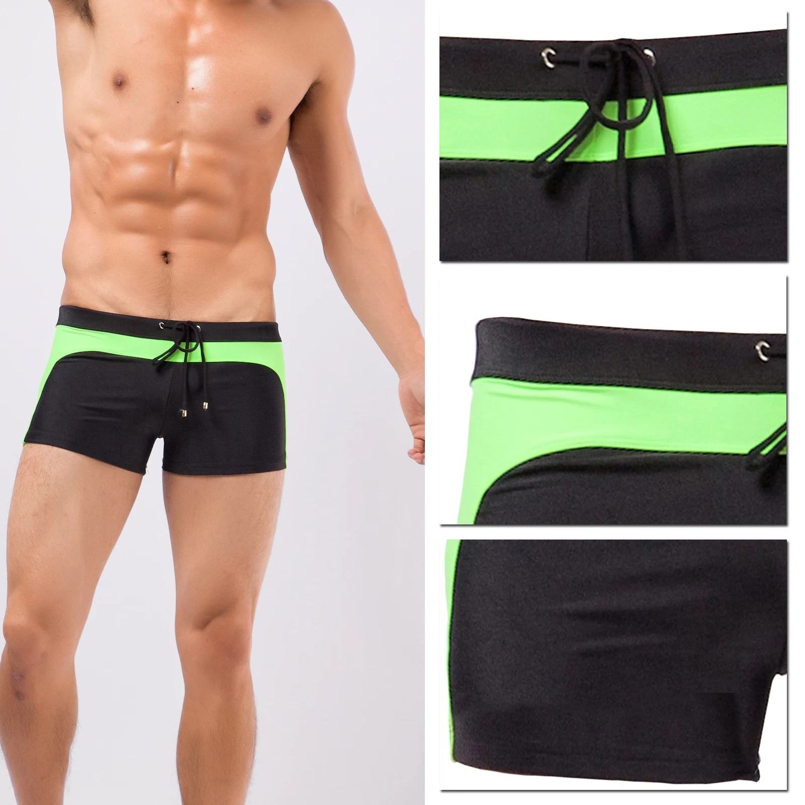 Shorts de baño hombre secado rápido cintura baja boxer con cordón - imagen 3