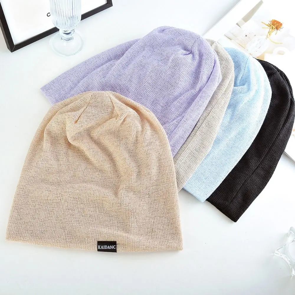 Jersey fino y transpirable de poliéster, gorro suave de doble capa tejido para exteriores, gorros holgados de Color sólido a prueba de viento
