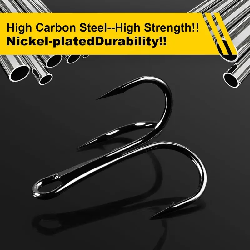 Anzuelos de pesca de acero con alto contenido de carbono, anzuelos volteados triples, aparejos de pesca, curva redonda, agudos para lubina, 50 unids/lote por caja #2/#4/#6/#8/#10 - imagen 3