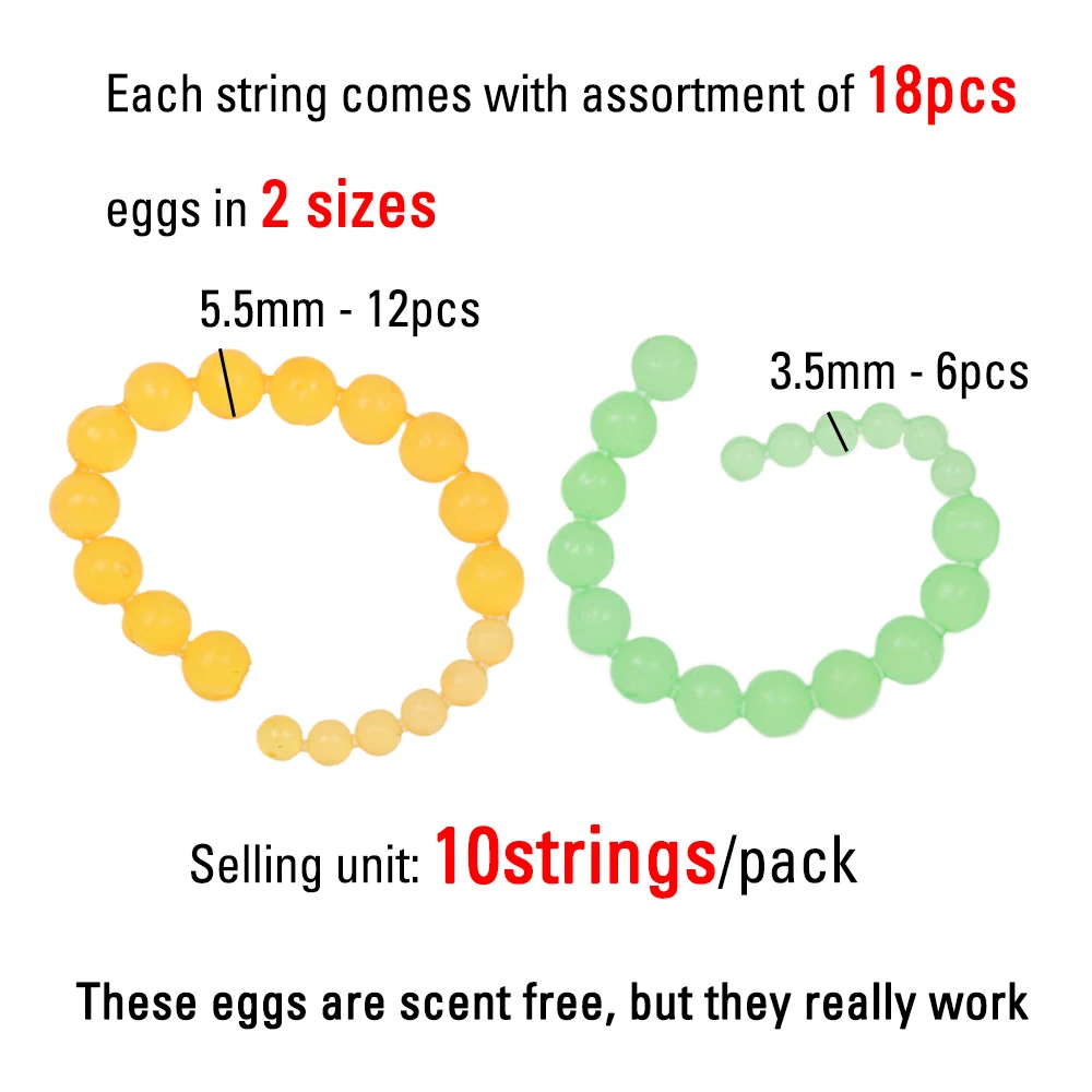 ICERIO-huevos de salmón blandos realistas, Material luminoso verde y naranja, trucha de cabeza de acero, señuelo de pescado, 3,5mm, 5,5mm - imagen 3