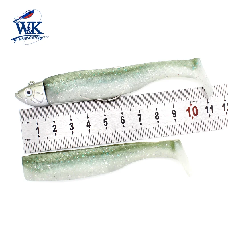 Juego de Señuelos de Pesca de agua salada con anzuelo de gusano 1/0, cabeza de plantilla de 14g, cebo suave de 9cm, acción de Anguila negra, pez de vinilo sin Weedless Minnow - imagen 3