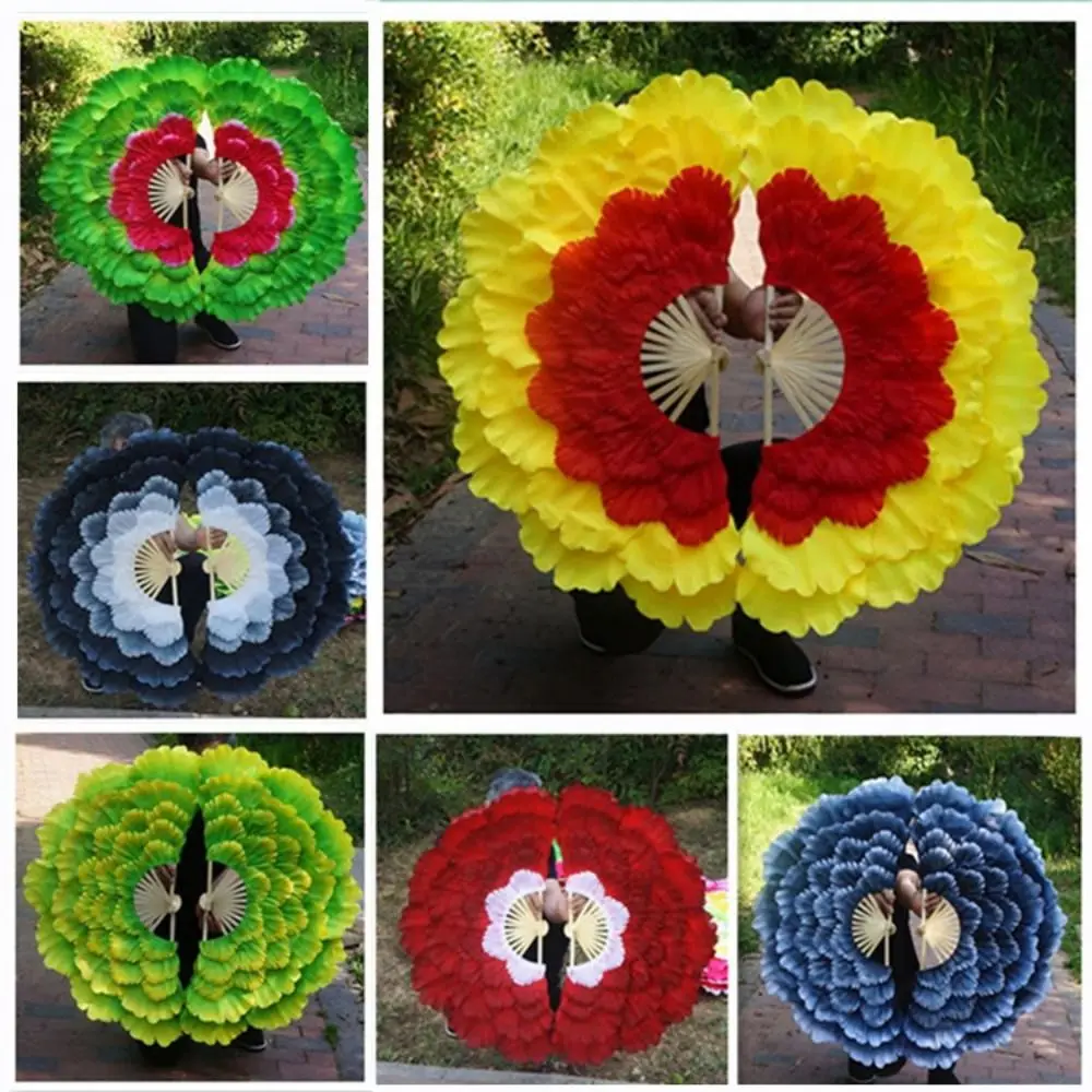 Abanico de baile medio plegado de 80/90cm, 4/5 capas, 10 estilos, abanico de baile cuadrado, accesorios de actuación en Club para adultos - imagen 4