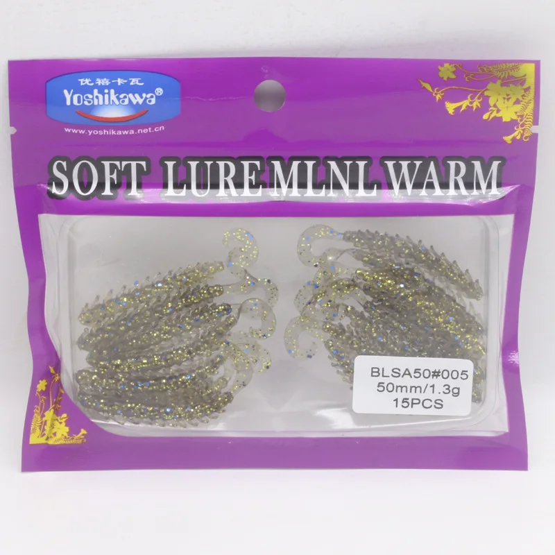 15 Uds señuelo de pesca de gusano cola G 50mm 1,3g Wobbler Swimbaits señuelo de plástico suave cebos artificiales de silicona para lubina trucha agua dulce - imagen 3