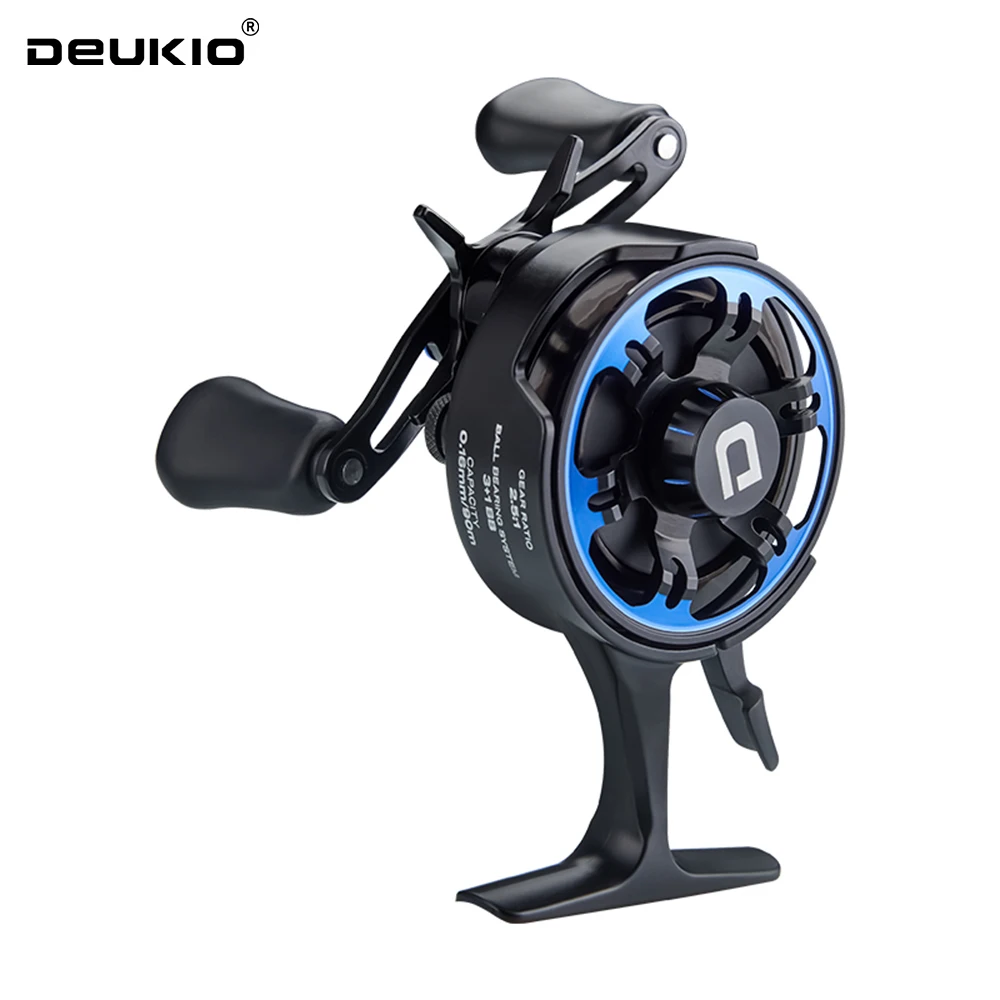 Carretes de pesca en hielo, bobina de pie alto 2,5: 1, sistema de caída magnético ultrasuave portátil, carrete de hielo en línea, potencia de arrastre de 8KG, nuevo, Invierno - imagen 2