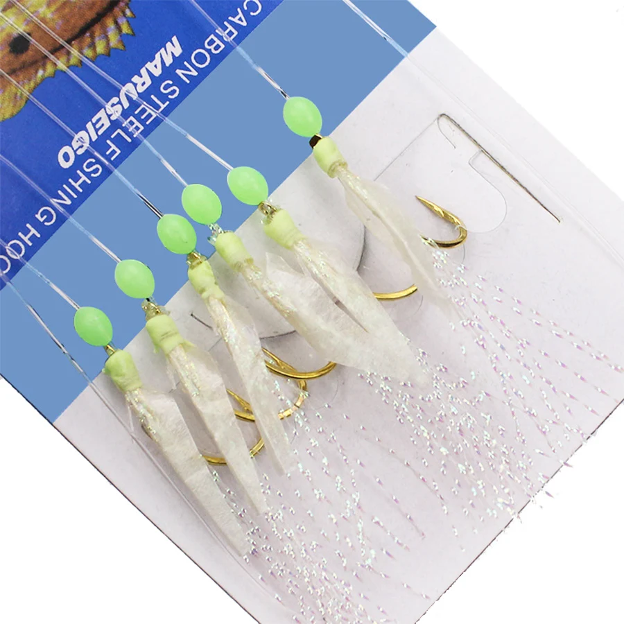 5 paquetes/lote pesca Sabiki mar peces cebos de piel aparejos 6 aparejos/paquete Señuelos de Pesca 8 # Gancho de cuerda para agua dulce - imagen 5