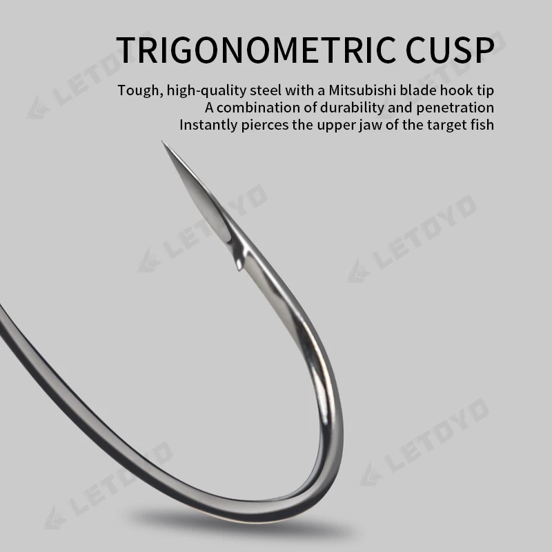 LETOYO-anzuelos de gusano con púas, vástago compensado de alto carbono, huecos anchos, acero, agua salada, níquel negro, accesorios de pesca de carpa - imagen 5