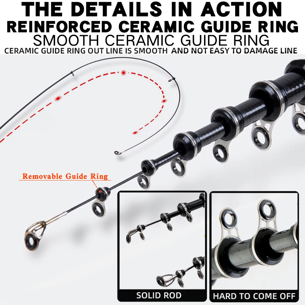 Caña de pescar telescópica de fibra de carbono, anillo de guía grande, cañas de mano de mar giratorias, Punta sólida de 2,7 M-6,3 M, alimentador de carpa de fundición de Surf duro - imagen 4