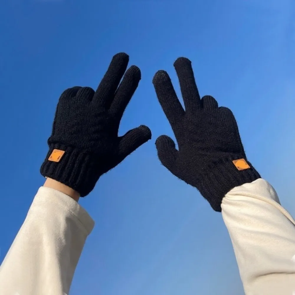 Guantes de punto gruesos a la moda, guantes cálidos a prueba de frío para conducir, manoplas de doble capa a prueba de viento para mujeres y hombres - imagen 5