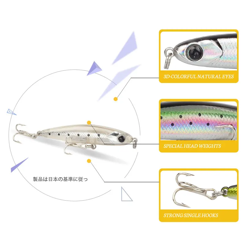 Magic Works-señuelos de pesca duros con lápiz, vibrador que se hunde, Wobblers, 5,8g, 60mm, cebos de pesca artificiales, aparejos de pesca para lubina - imagen 5