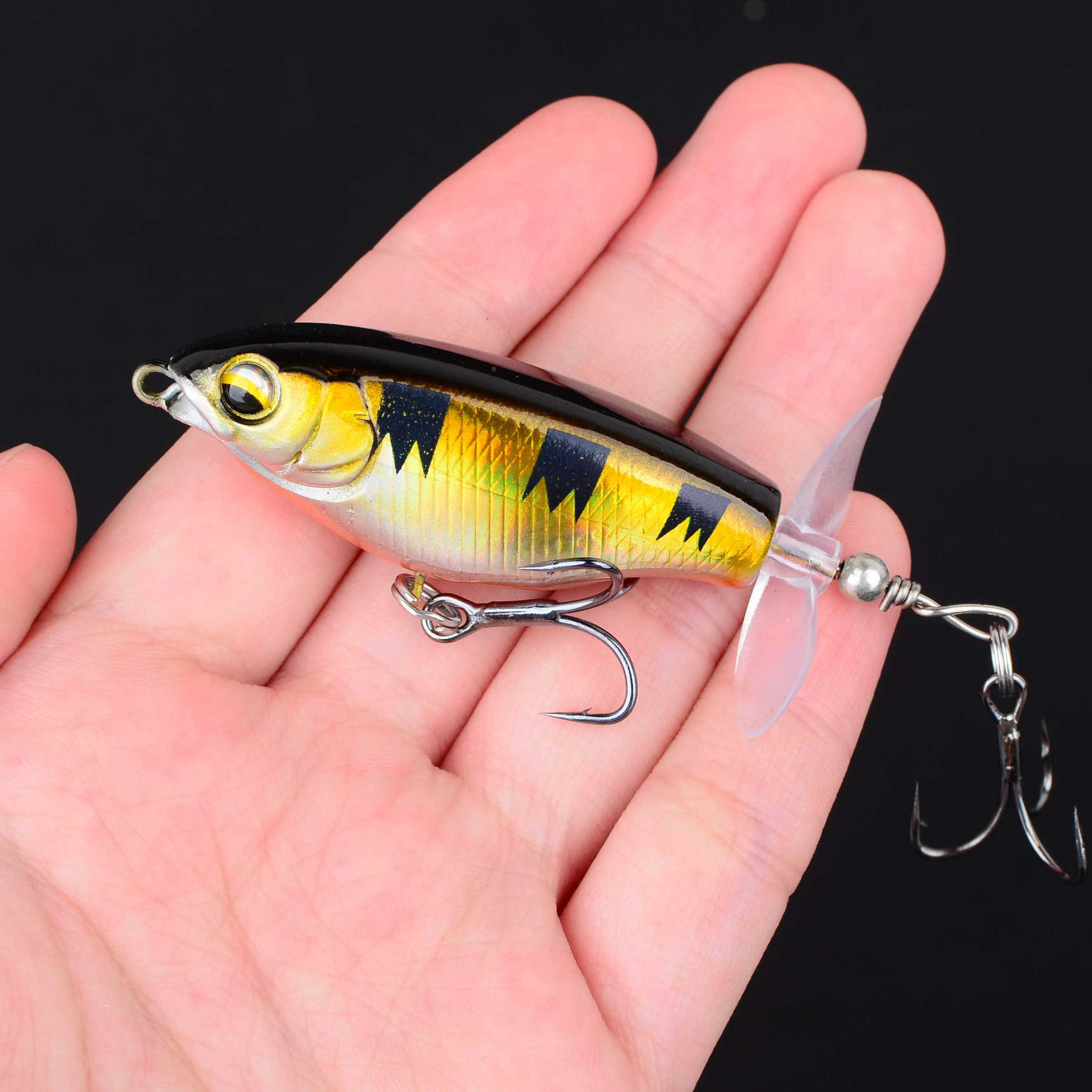 5Pcs Quality Whopper Plopper Wobblers Topwater Popper Fishing Lure Hard Bait Rotating  Tail Fishing Tackle - imagen 4