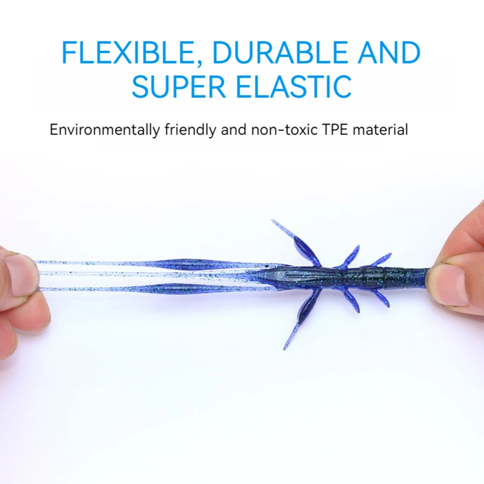 WALK FISH-señuelo de camarón flotante, 8 piezas, 70mm, 2,7g, TPE, cola en T, Wobbler, gusano suave de silicona, aparejos de pesca de lubina - imagen 3