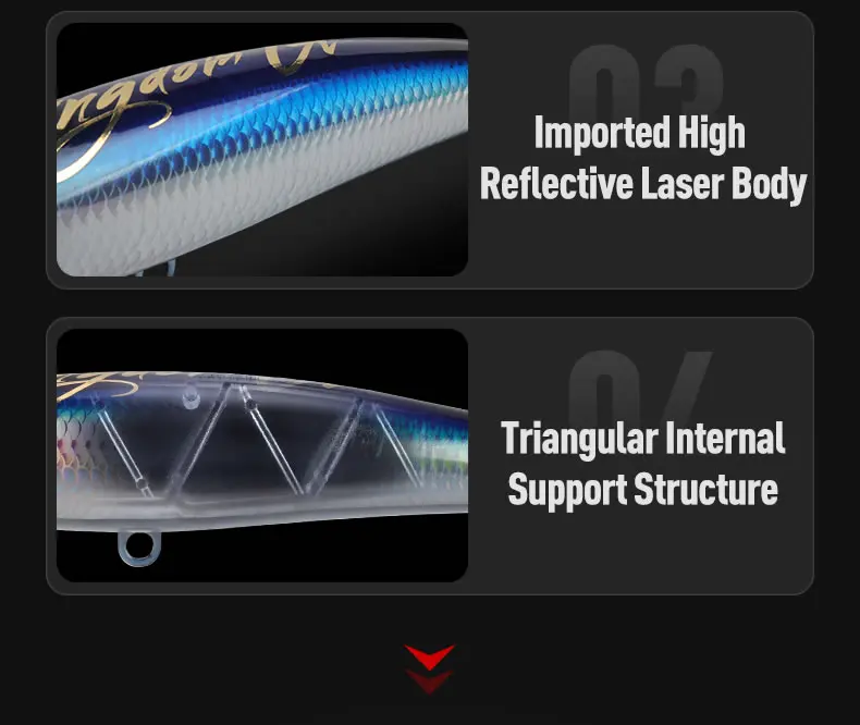 Experimente lo último en el diseño de señuelos de pesca con nuestro cuerpo láser alto importado y estructura triangular de soporte interno