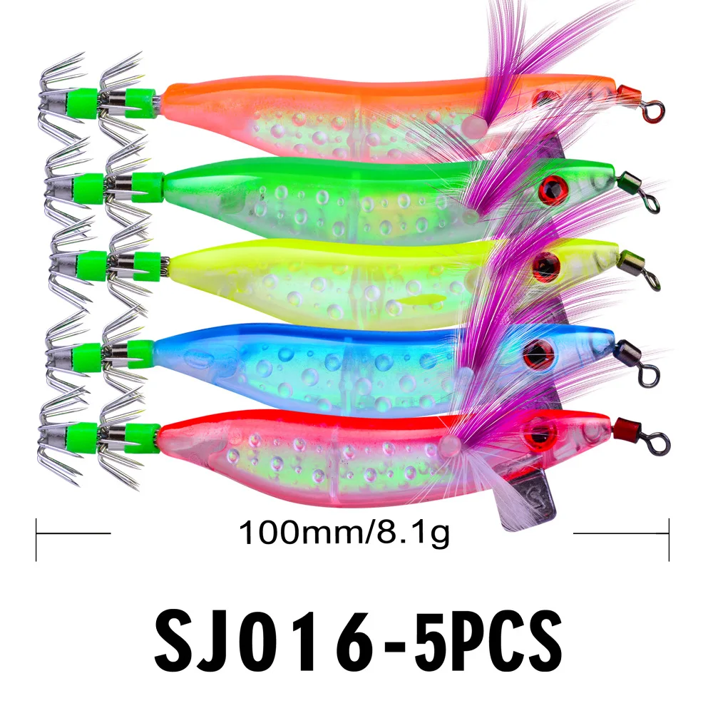 PROBEROS 5 uds Señuelos de Pesca pulpo camarón cebos de madera calamar de mano plantilla envuelto señuelo de gambas plomo plomo plomo 10cm/8,1g 2,0 # - imagen 4