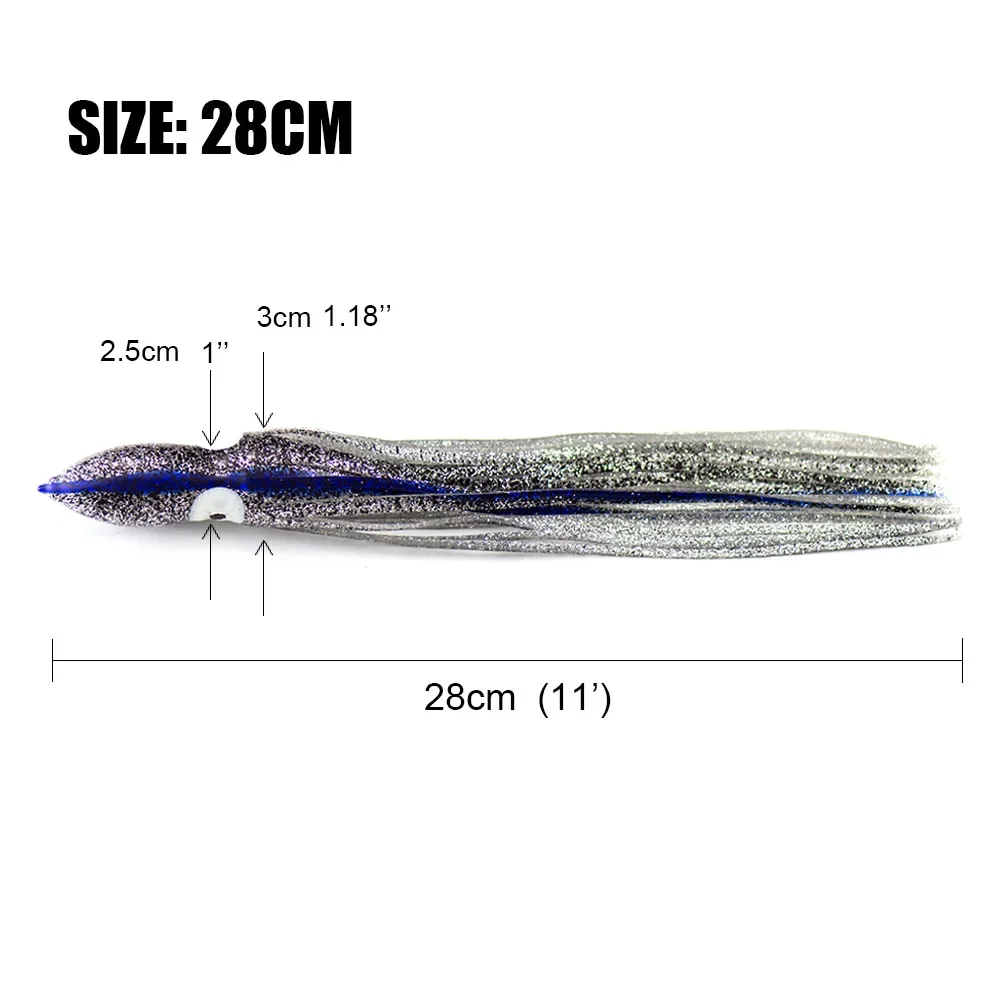 Countbass 2 uds 28cm faldas de calamar curricán, señuelos de pulpo suaves, cebos de pesca Hoochie, cola de atún Marlin Wahoo, aparejos artesanales - imagen 2