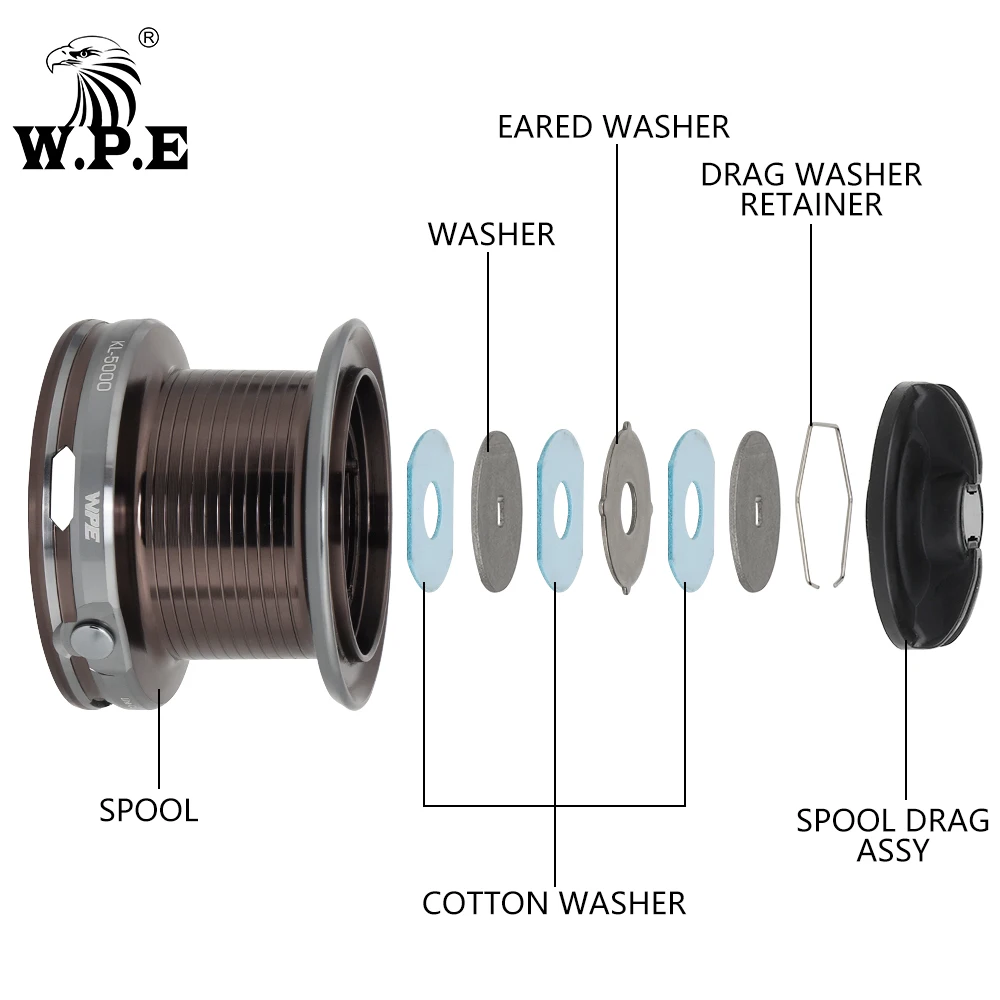 Carrete de pesca W.P.E KL con alimentador de carpa, carrete giratorio 4800/5000/6000, 7 + 1 rodamientos de bolas, relación de engranaje 5,1: 1, aparejos de pesca con cuchara de Metal - imagen 3