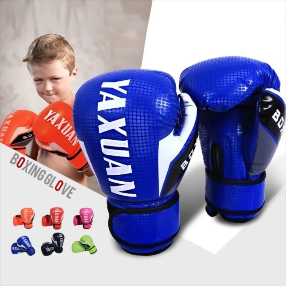 1 par de guantes de boxeo de cuero PU Unisex, guantes de lucha duraderos y transpirables, guantes de Kickboxing con absorción de impacto para entrenamiento de niños