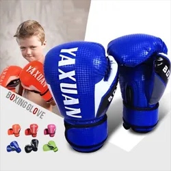 1 par de guantes de boxeo de cuero PU Unisex, guantes de lucha duraderos y transpirables, guantes de Kickboxing con absorción de impacto para entrenamiento de niños