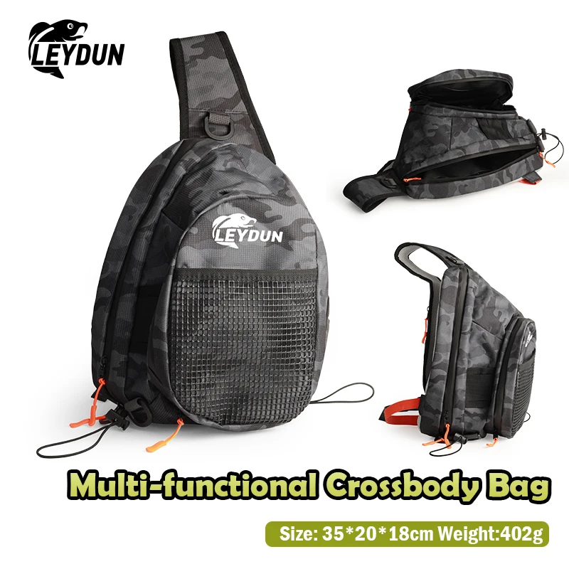LEYDUN 35*20*18cm bolsa de aparejos de pesca multifuncional nailon impermeable de gran capacidad bolsa cruzada de pesca deportiva al aire libre